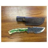 Hand Forged Skinner Knife & Leather Sheath 8"