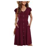 WNEEDU Women Summer Dresses Ruffle Sleeve Casual L