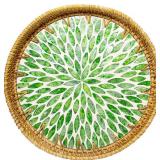 VeythorRound Rattan Tray with Mother of Pearl,Ratt