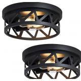 Black Flush Mount Ceiling Light Fixture,2-Light Ha