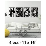 Glamativity 4 Pack Black Abstract Metal Wall Art,