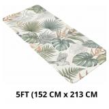 Green Plant Rugs, Retro Green Pink Leaf, Washable