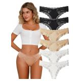 High Waisted Lace Thong for Women No Show V-Back L