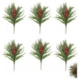 6 Pcs Norfolk Pine Stems Christmas, 17' Real Artif
