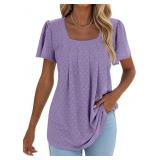 isermeo Summer Tops for Women Pleated Square Neck
