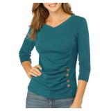 Allegra K Women's V Neck Blouse 3/4 Sleeves Solid