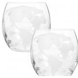 HEMOTON Map Printing Glasses Set of 2 11.3Oz Trans