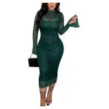Women's Elegant Bodycon Midi Dress Lace Party Cock