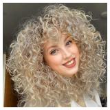 LONAI Curly Wig with Bangs for Women Long Ash Blon