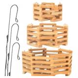 3 Wooden Octagon Shaped Orchid Baskets with Hanger