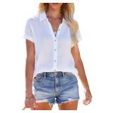 Linen Shirts for Women Short Sleeve Button Down Sh