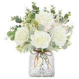 HOHOTIME Artificial Flowers with Vase, White Silk