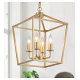 Industrial 4 Lights Chandelier, Gold Lantern Ceili