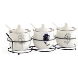 Ceramic Spice & sugar Jars, with Lids Spoons and S