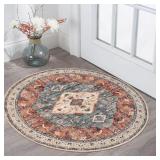 KOZYFLY Boho Round Rug 3 Ft Rugs for Entryway Wash