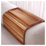 Wood Couch Tray Foldable Sofa Armrest Tray Brown