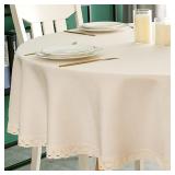 EHouseHome Faux Linen Tablecloth with Lace Trim -