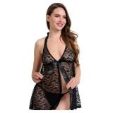 Lovehoney Black Unwrap Me Lace Sexy Babydoll Linge