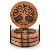 Kimona Coasters Set of 4 Handmade Round Wooden Tre