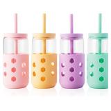 Mrsdry Glass Cups with Silicone Lids and Straws (4