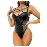 Sexy Leather Underwire Push Up Fishnet Lingerie Wo