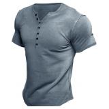 Comdecevis Men's Henley Shirts Kint Short Sleeve M