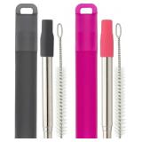 NAIVEL-Metal Reusable Straws, 2 Pack Collapsible P