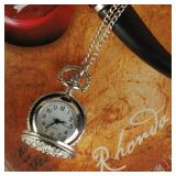 Veemoon 1pc Silver Quartz Pocket Watch Chain Retro