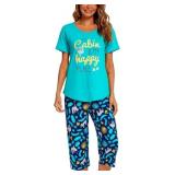 Womens Pajamas Set Cotton Short Sleeve Top with Ca