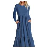 BIVENANT Womens Baggy Oversized Linen Dress 3/4 Sl