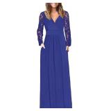 WNEEDU Womens Fall Dresses 2025 Lace Long Sleeve M