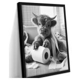 Framed Funny Bathroom Decor Wall Art, Cute Highlan
