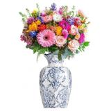 Chinoiserie Ceramic Vase,Blue and White Vase,Vinta