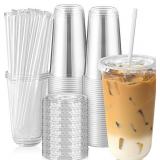 50 Sets - 18oz Round Bottom Clear Plastic Cups wit