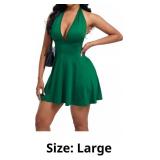 Women's Halter Deep V Neck Bow Flowy Chiffon Tie B