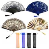 Handheld Folding Fans with Bags, 4 Pcs Bamboo Silk