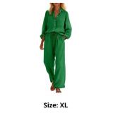 2 Piece Linen Set for Women Long Sleeve Button Dow