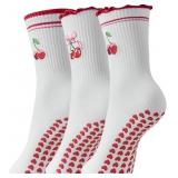 Bestag Cute Embroidery 3 Pairs Pilates Socks with