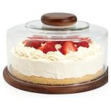 Cake Stand with Lid, Premium Acacia Wood Base & Le