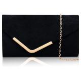 Larcenciel Black Suede Clutch Purses for Women, Vi