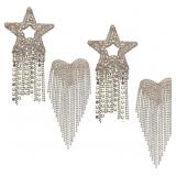 4Pcs Tassel Heart Star Beaded Patches, Sparkling R