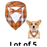 Orange Plaid Dog Tuxedo Bandana with Removable Bow