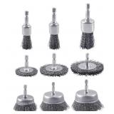 9 Pack Carbon Steel Drill Wire Brush, 1/4-Inch Hex