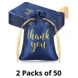 Sieral 50 Pcs Thank You Satin Gift Bags with Draws