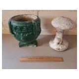 Cement Planter & Mushroom 10" H Some Damage