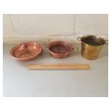Copper Pans & Brass Planter 1 Lot