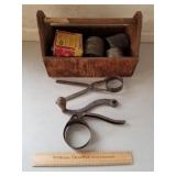 Vintage Wooden Tool Box w/ Contents
