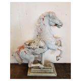 Decorative Plastic Carousel Horse on Wood Base 37"