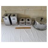 Vintage Metal Canister Set w/ Cake Stand