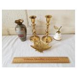 Brass Candle Holders, Vase, Leaf & Pear 1 Lot